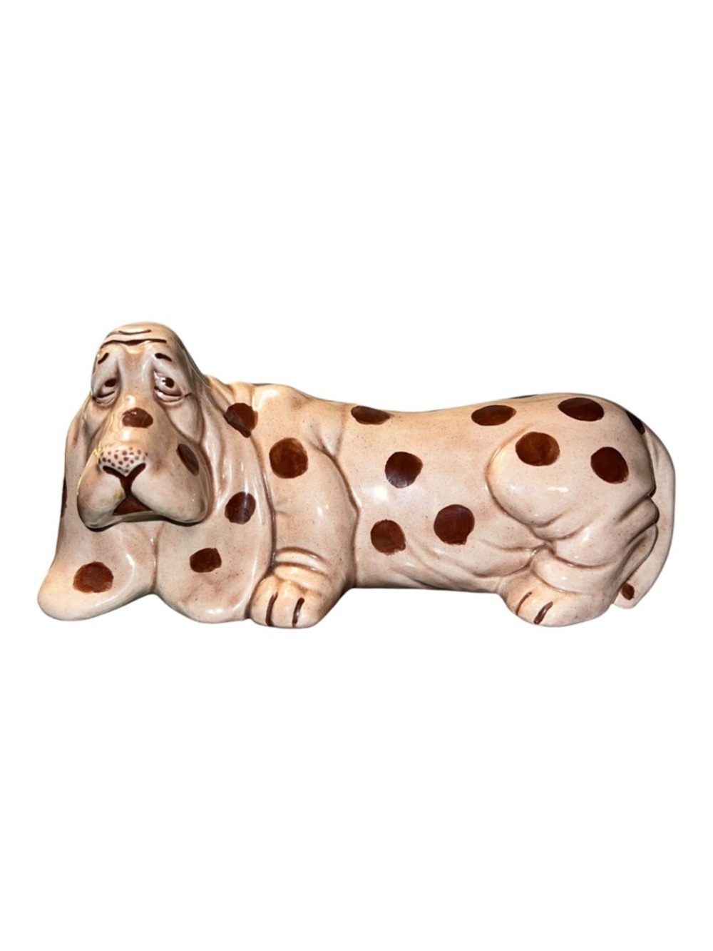 Ceramic Spotted Hound Dog Figurine in Cream and Brown - Decorative Home Accent